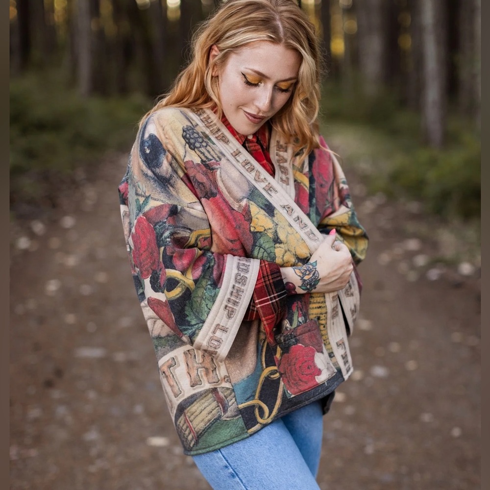 ⭐️Market of Stars Friendship Love & Truth Cropped Cottage Fleece Cardigan Jacket - Picture 7 of 16